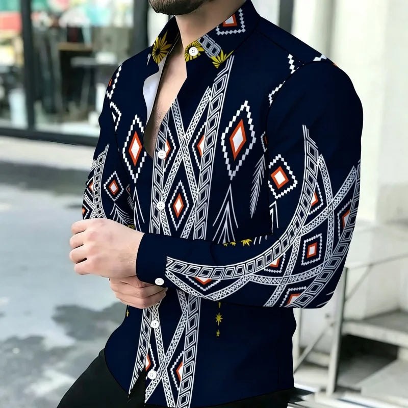 Men's Floral Print Long-Sleeve Casual Shirt