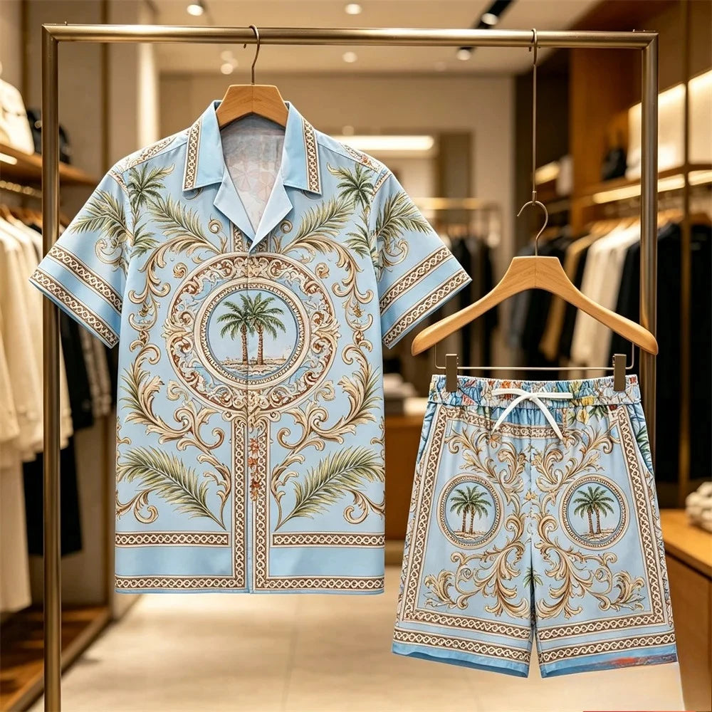 Men's Animal Print Top & Shorts Set