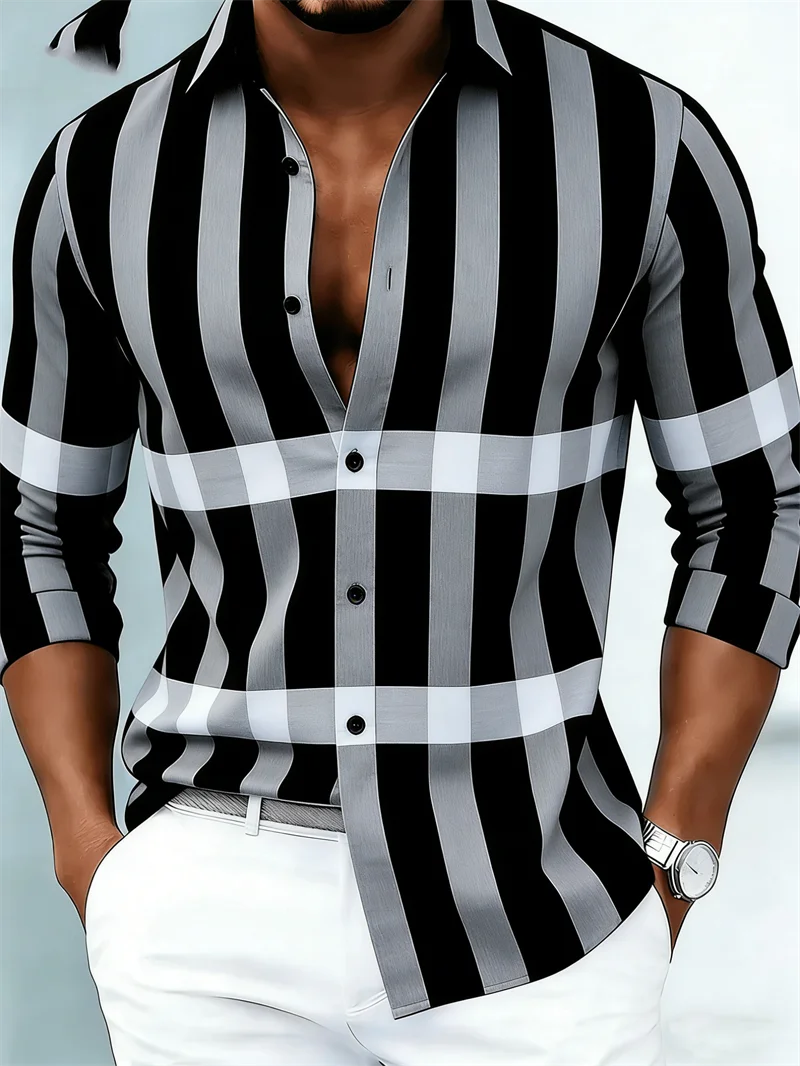 Men's Striped Long-Sleeve Casual Shirt