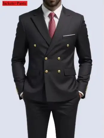Men's Slim Fit Double-Breasted Two-Piece Suit