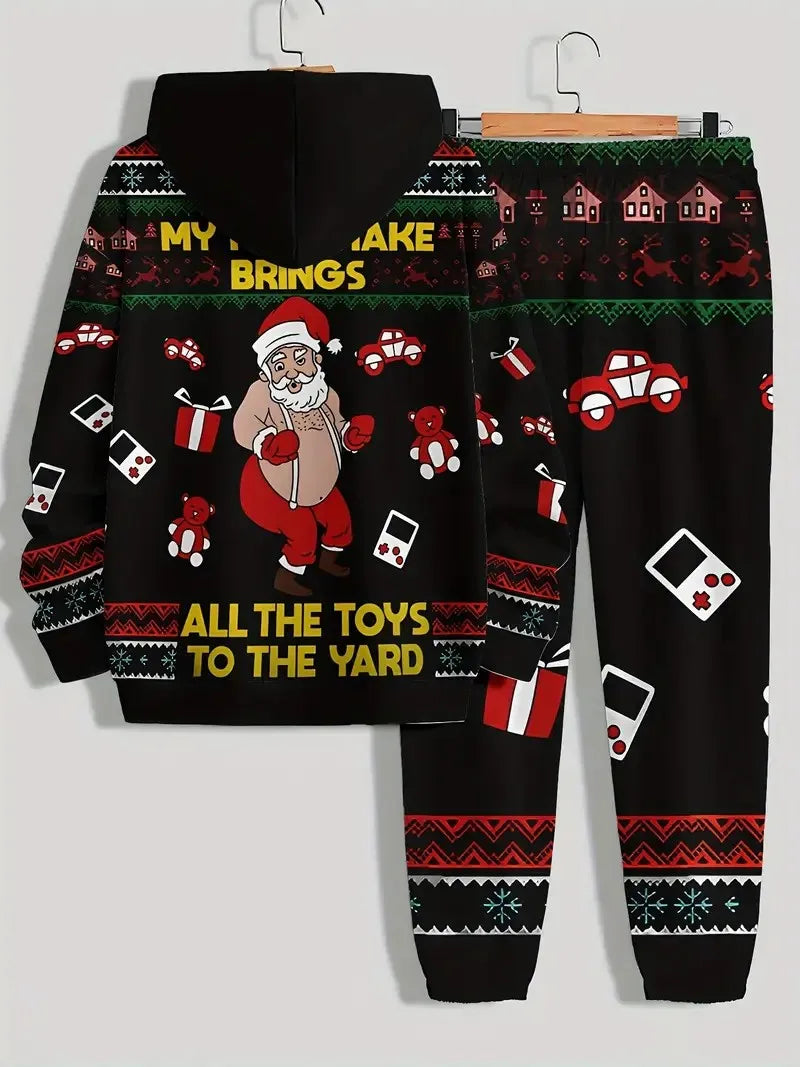 Men's Festive Print Hoodie & Pants Set