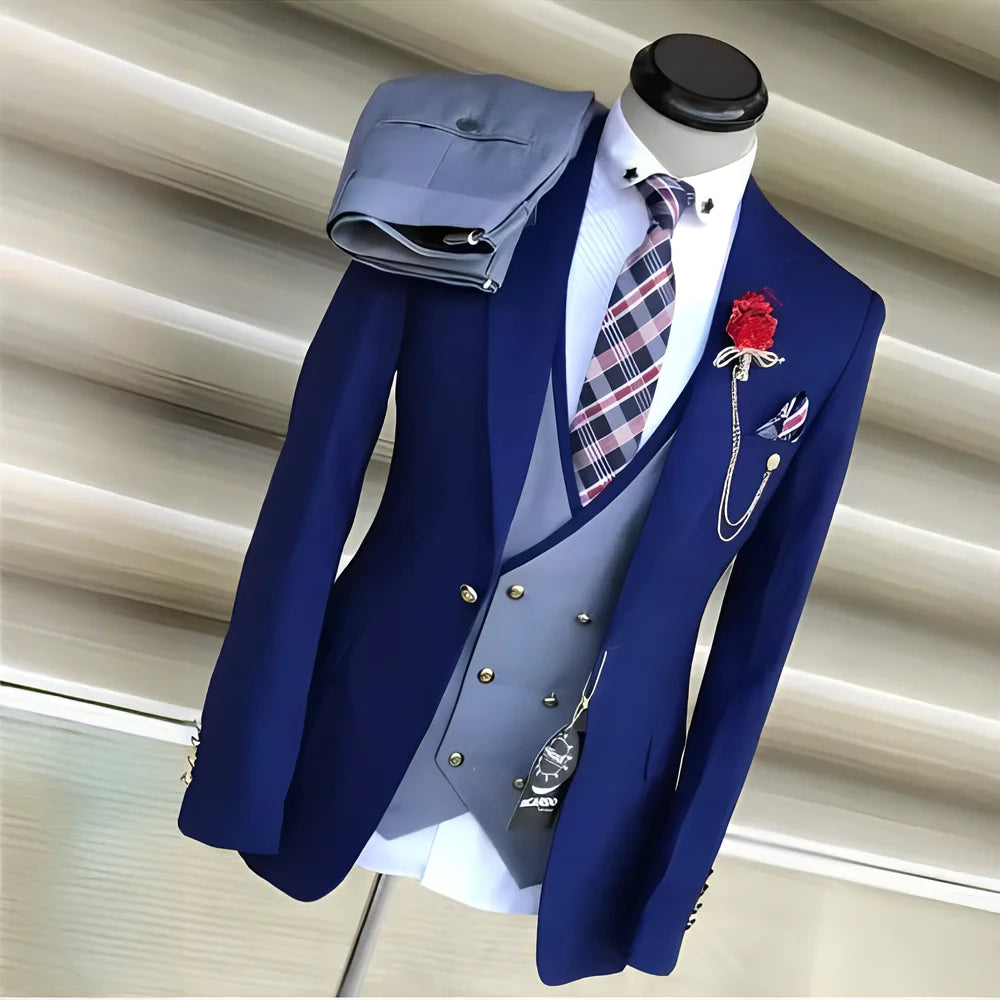 Men's Royal Blue 3-Piece Suit Set — product view