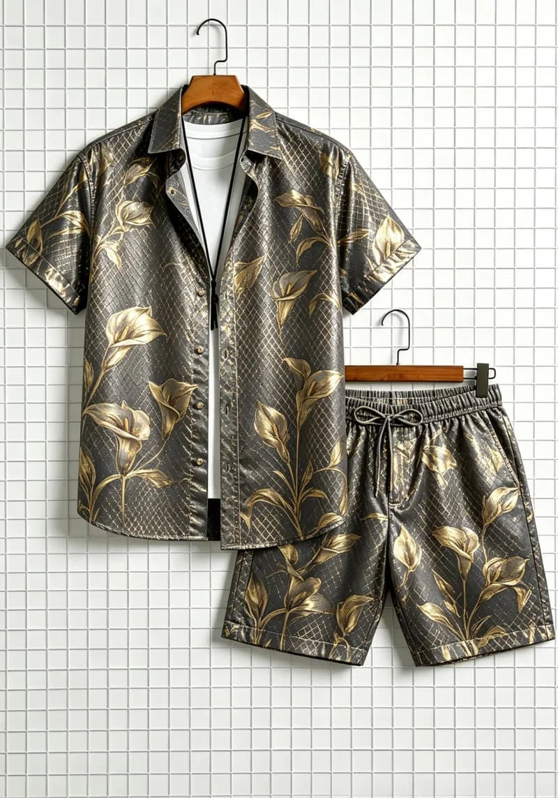 Men's Floral Print Top & Shorts Set