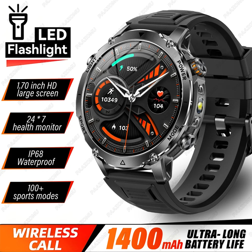 Outdoor 1.7-Inch Calling Smartwatch with Flashlight