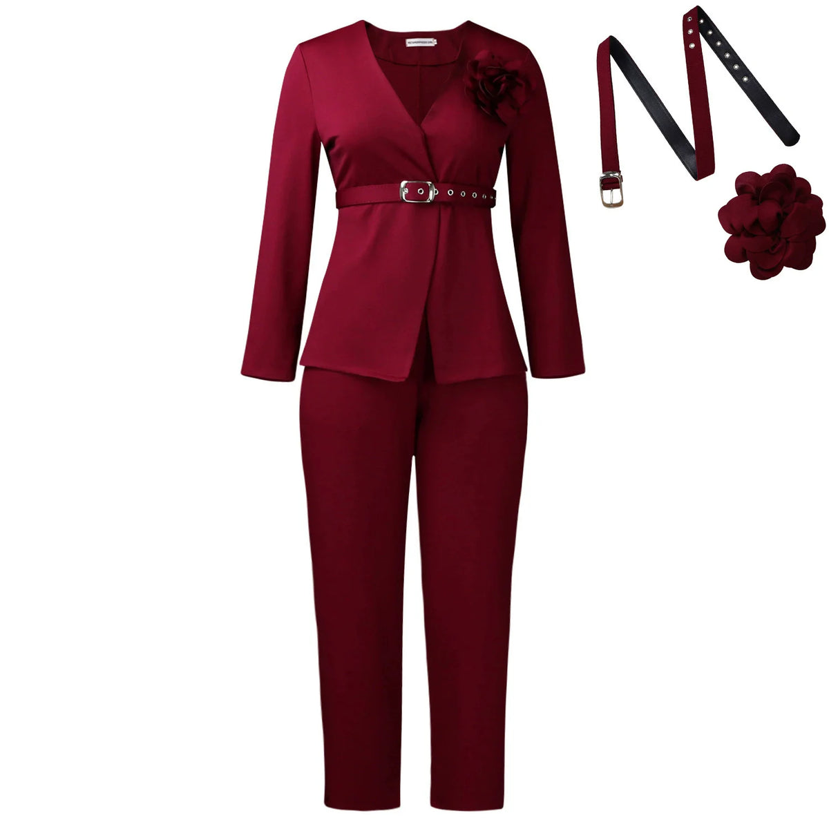 Women's Floral-Detail Belted Blazer & Pants Set