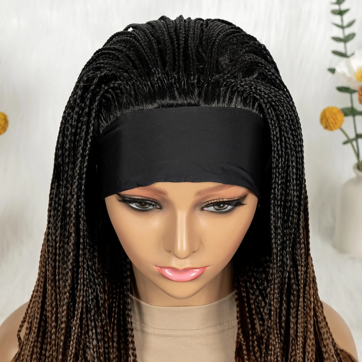 Silk Headband Wig Braided Wig with Curly Ends Headband Wig Knotless - OSASCO