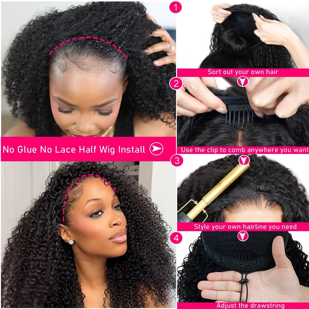 Deep Curly Half Wig Human Hair Glueless Wig Human Hair Ready to Wear - OSASCO