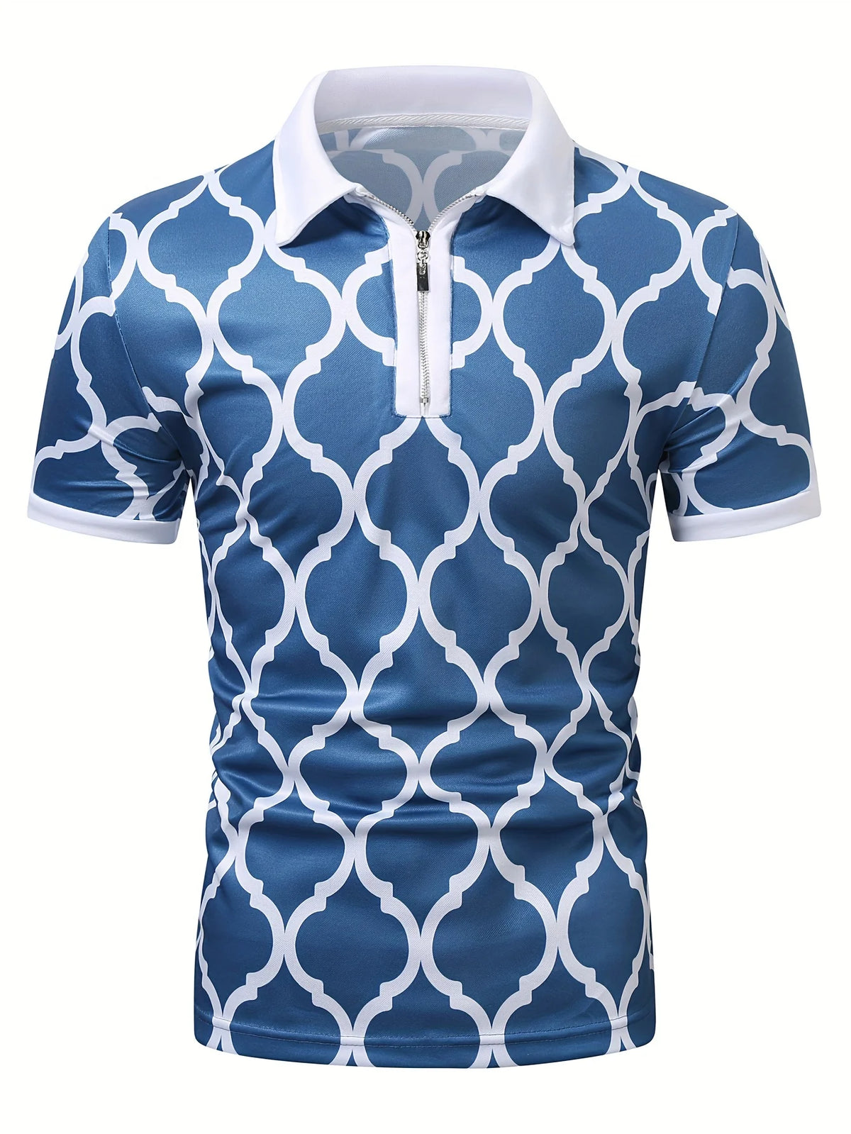 Men's Striped Short-Sleeve Zip-Neck Polo Shirt