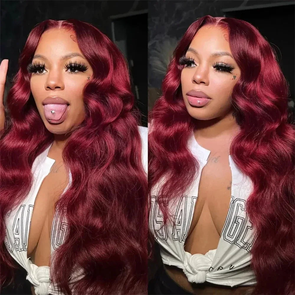 30-Inch Burgundy 99J Human Hair Lace Front Wig, Pre-Plucked, , Body Wave, Transparent Lace — product view