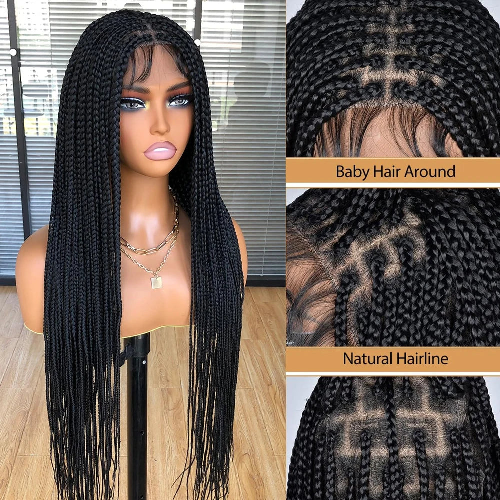 HD Full Lace Synthetic Afro Cornrow Braided Wig Knotless Box Braids - OSASCO