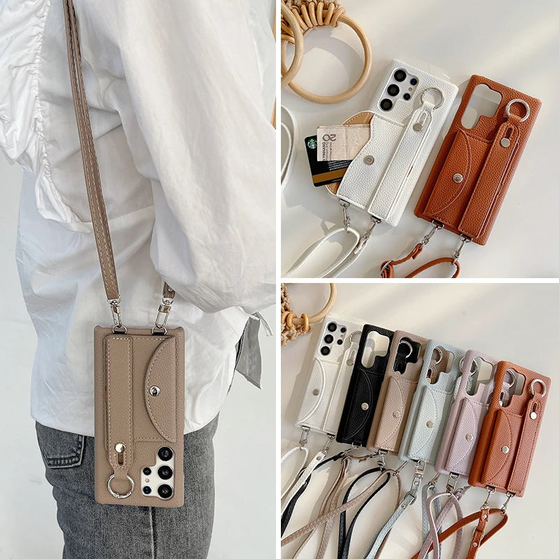 Wrist Strap Wallet Phone Case for Samsung Galaxy S20 Plus, S20 Ultra, S21, S21 Plus, S21 Ultra, S22, S22 Plus, S22 Ultra, S23 FE, S24, S24 Plus, S24 Ultra, S25, S25 Plus, S25 Ultra, S20, S23 Ultra, S26, S26 Plus, S26 Ultra, Note 20 & More Models
