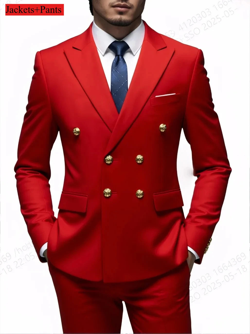 Men's Double-Breasted Suit with Gold-Tone Buttons