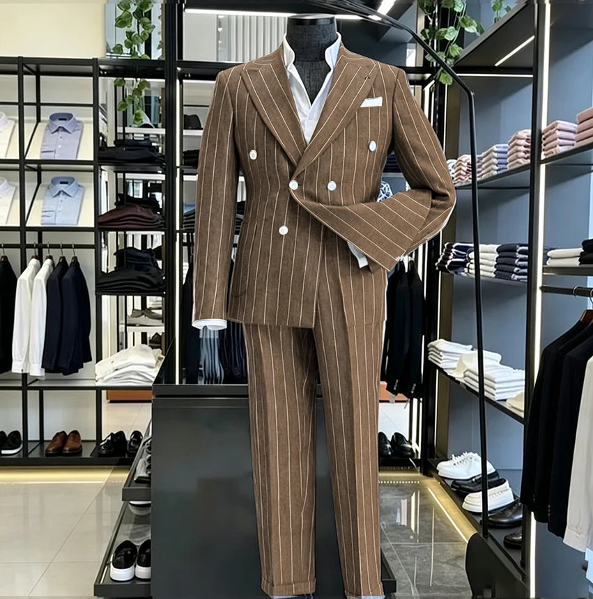 Men's Light Grey Pinstripe 2-Piece Double-Breasted Suit Set — product view