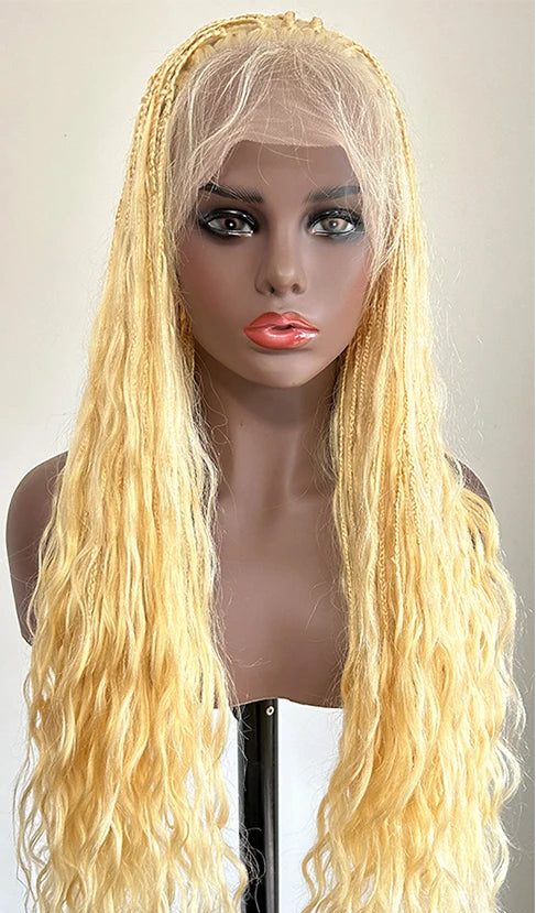 Glueless Blonde Boho Box Braided Human Hair Wig — product view