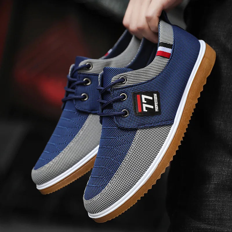 Men's Colour-Block Lace-Up Canvas Sneakers