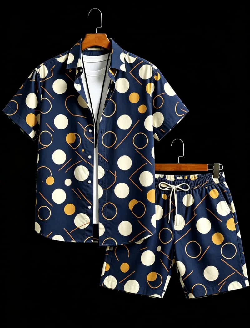 Men's Geometric Print Top & Shorts Set