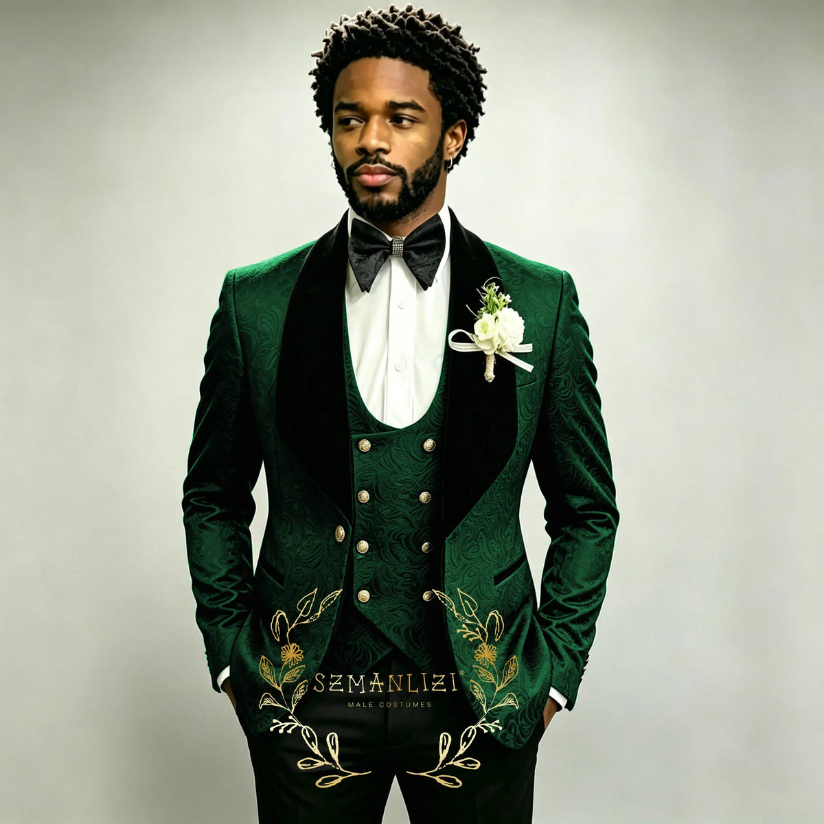Men's Black Jacquard 3-Piece Suit Set — product view