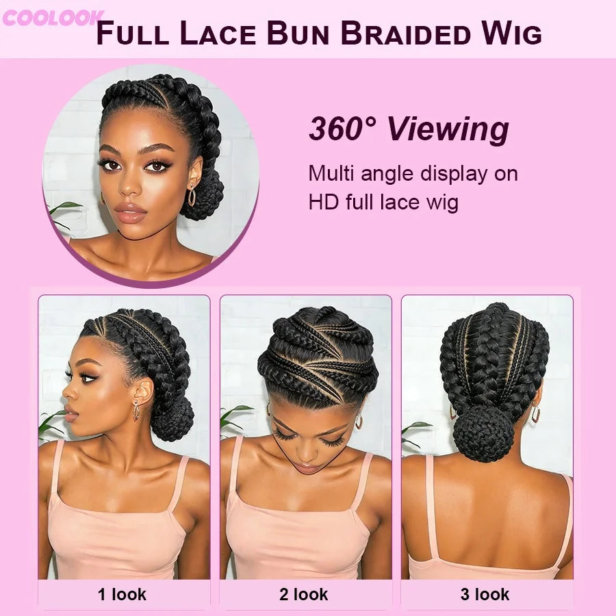Bantu Braided Wig Synthetic Full Lace Cornrow Box Braided Wig - OSASCO