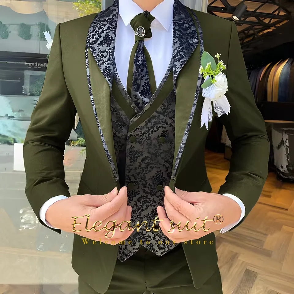 Men's Black Jacquard 3-Piece Suit Set — product view