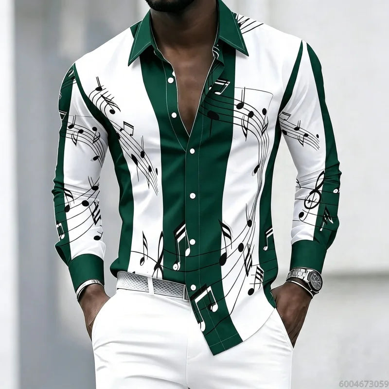 Men's Graphic Print Long-Sleeve Casual Shirt