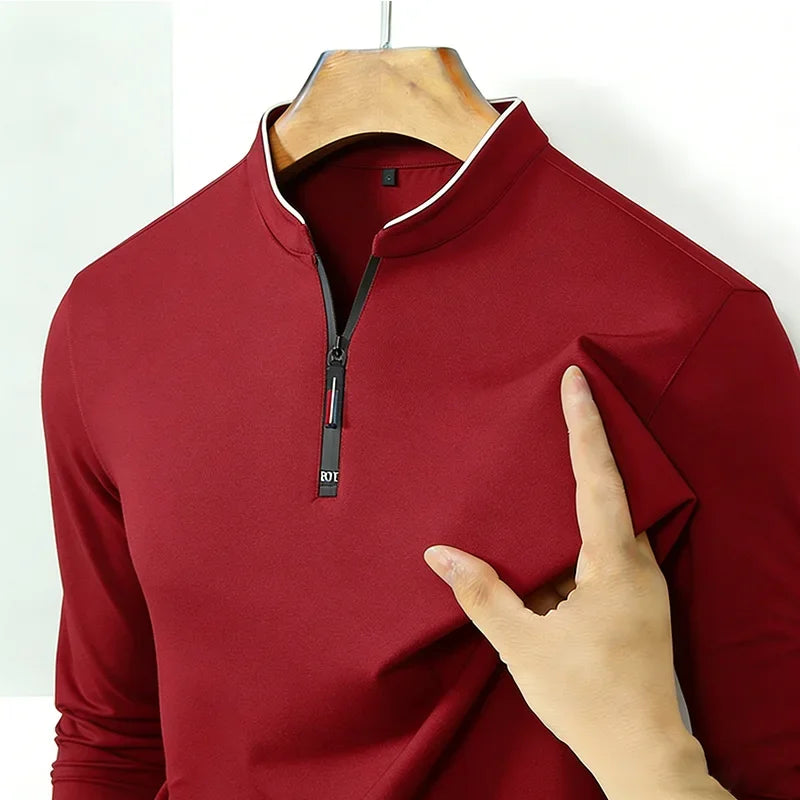 Men's Long-Sleeve Zip-Neck Polo Shirt