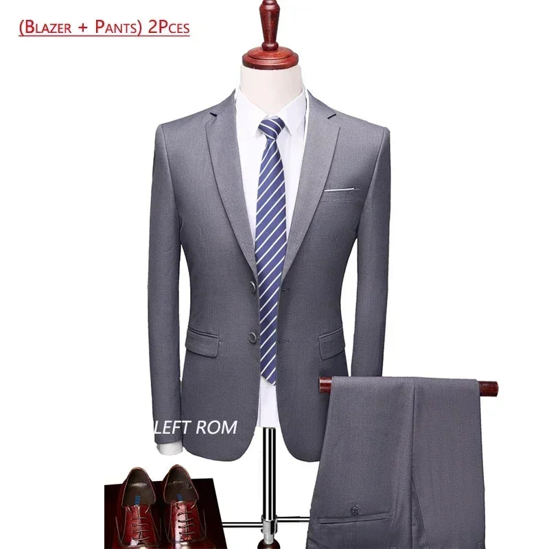 Men's Solid-Colour Two-Piece Office Suit