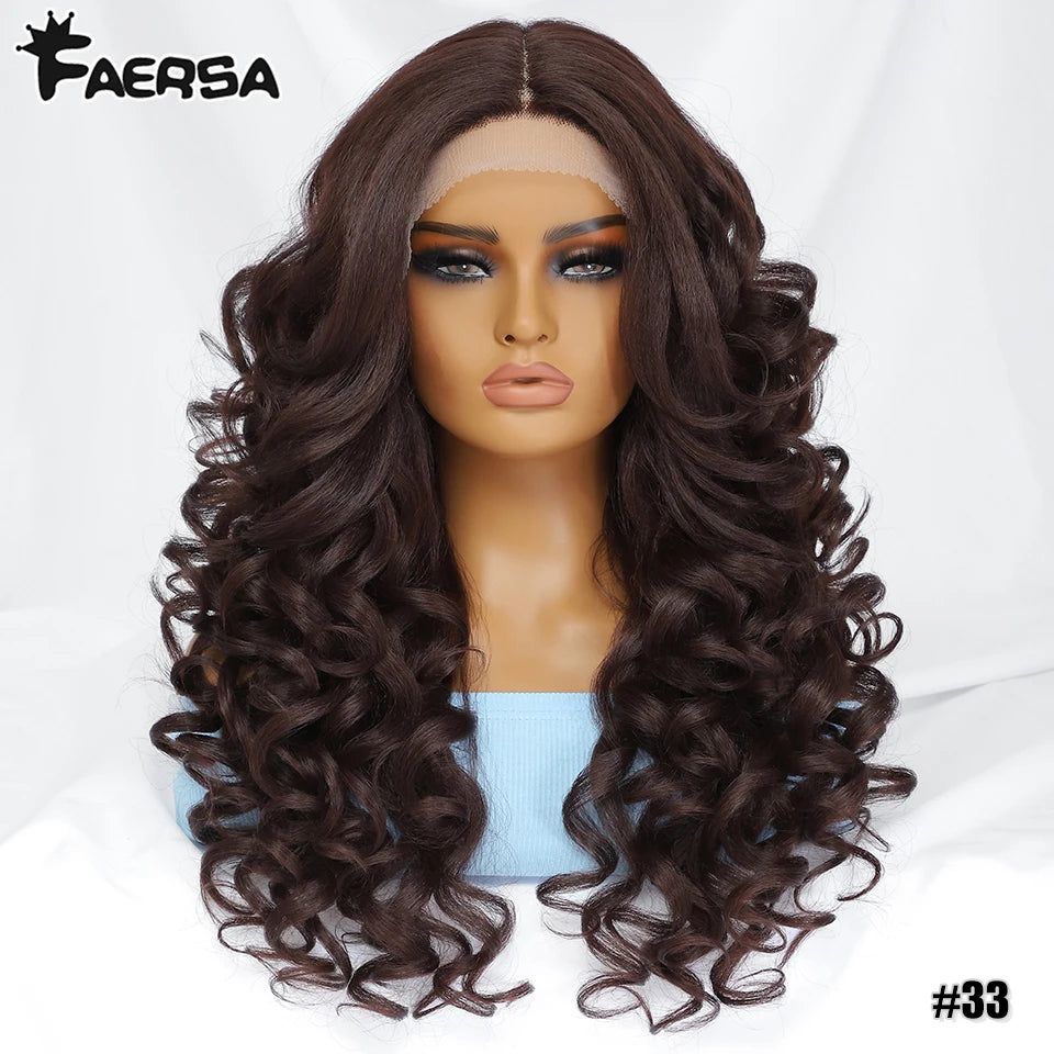 Black Brown Curly Wig Synthetic Lace Front Wig Blonde Orange Lace Wig - OSASCO