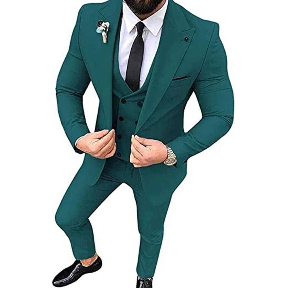 Men's Beige 3-Piece Slim Fit Peak Lapel Suit Set — product view