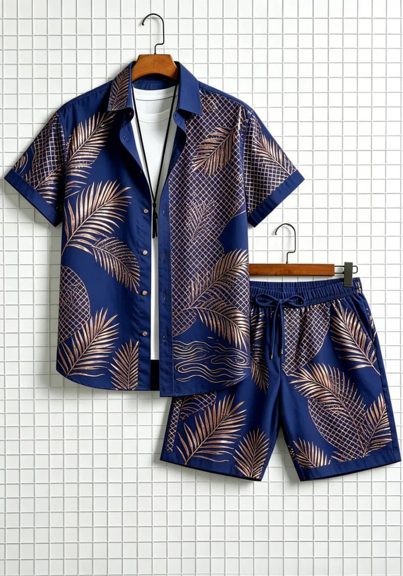 Men's Floral Print Top & Shorts Set