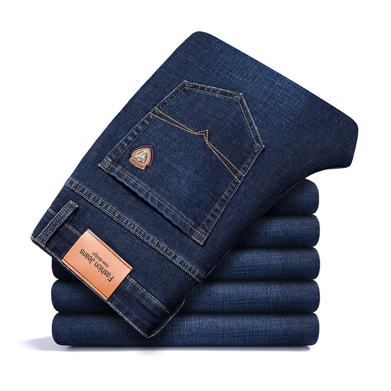 Men's Straight-Leg Stretch Denim Jeans - Business Casual Style — product view
