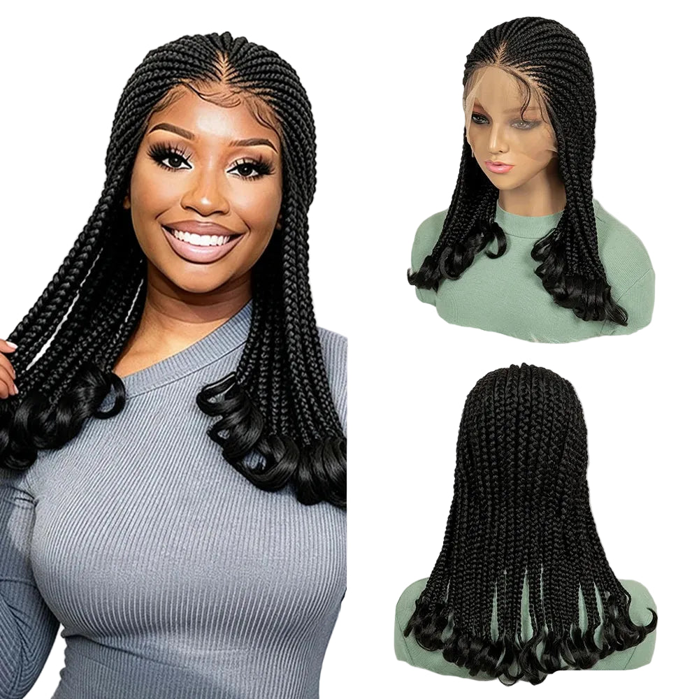 18 Inch Full Lace Synthetic Braided Wig Box Twisted Braids with Curly - OSASCO