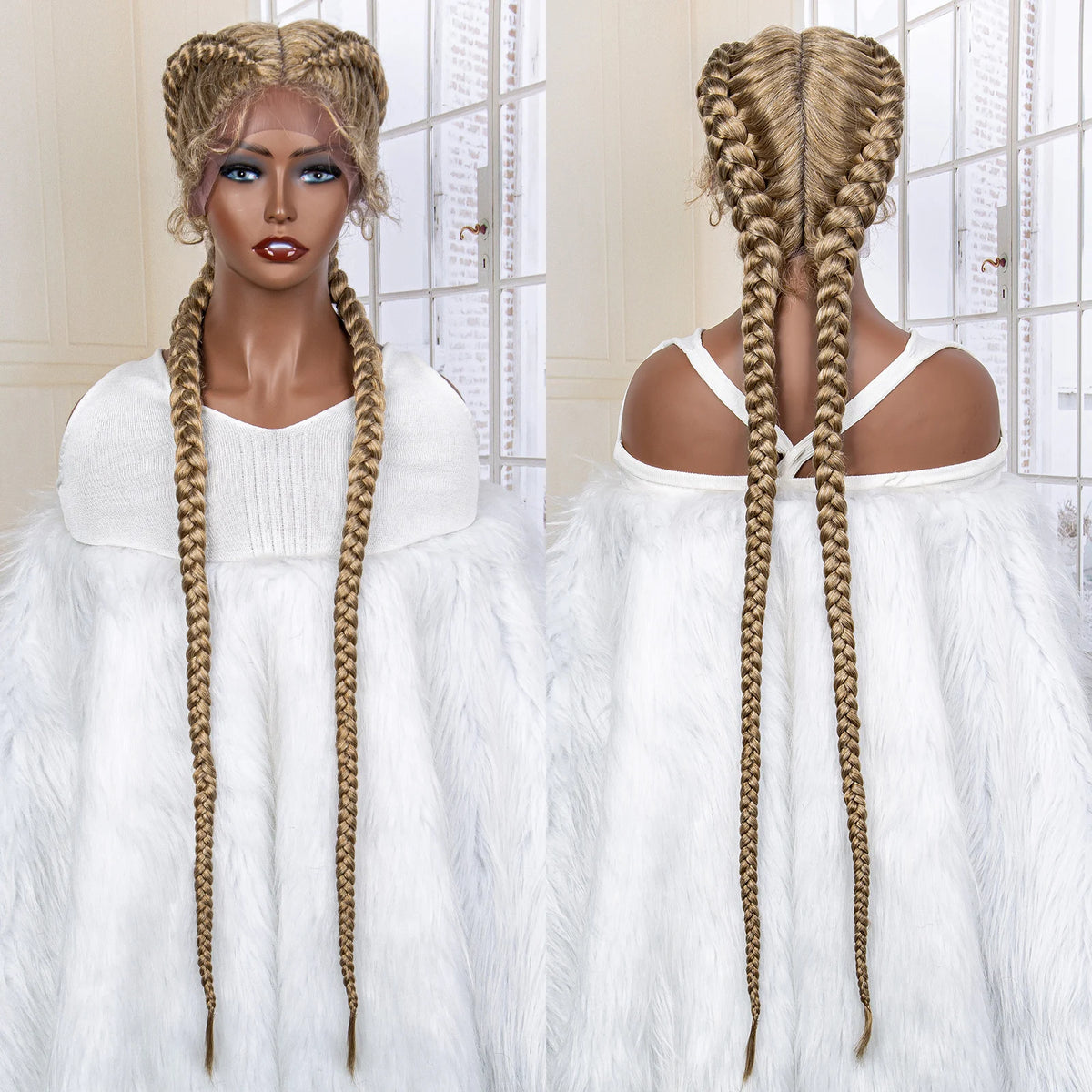 Women's Black Cornrow Braided Synthetic Wig — product view
