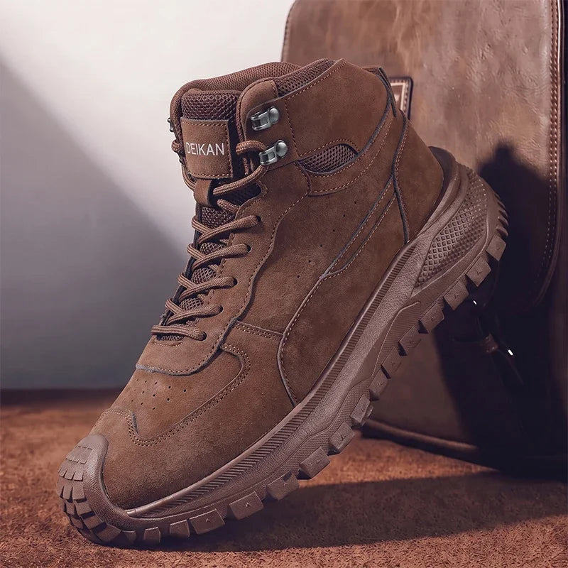 Men's Panelled Lace-Up High-Top Boots