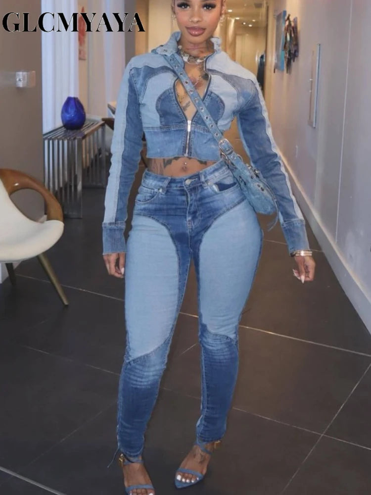 Women's Washed Denim Shirt & Fitted Jeans Set