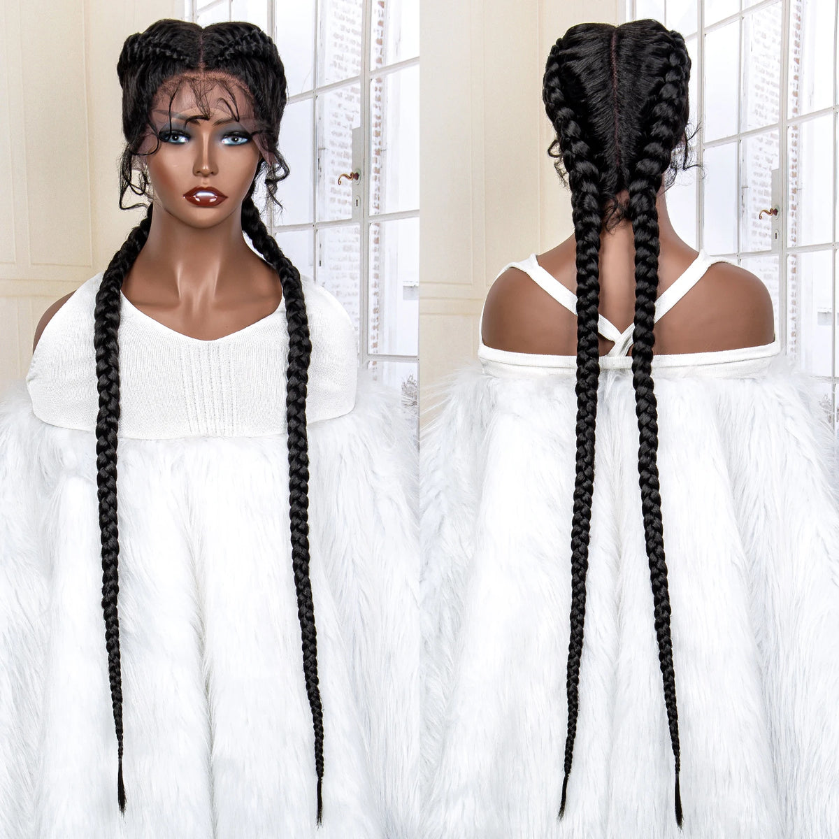 Women's Black Cornrow Braided Synthetic Wig — product view