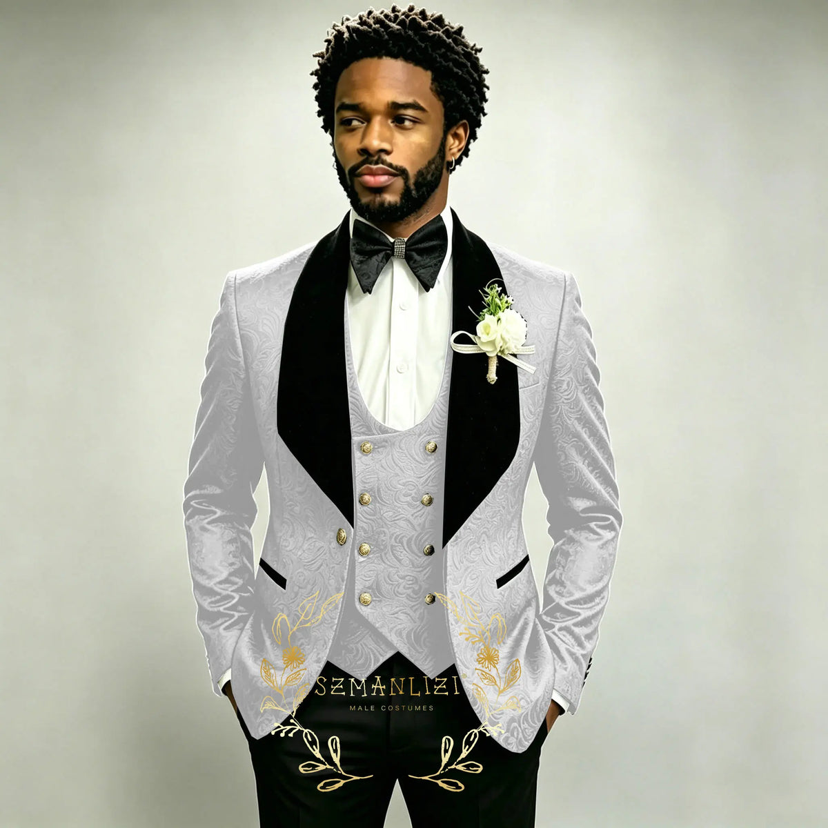 Men's Black Jacquard 3-Piece Suit Set — product view