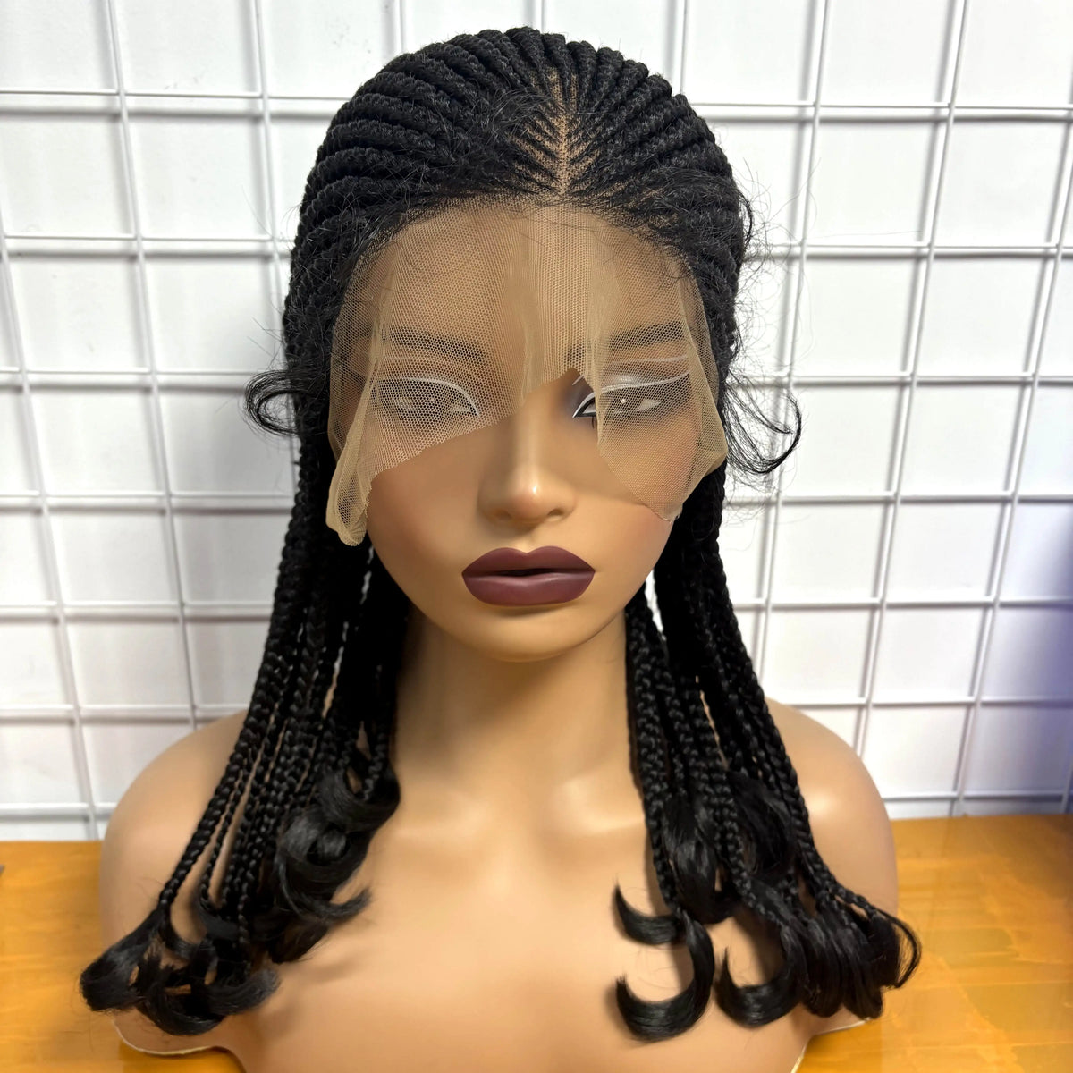 Full Lace Cornrow Braided Wig with Wavy Ends 18in Synthetic Braided - OSASCO