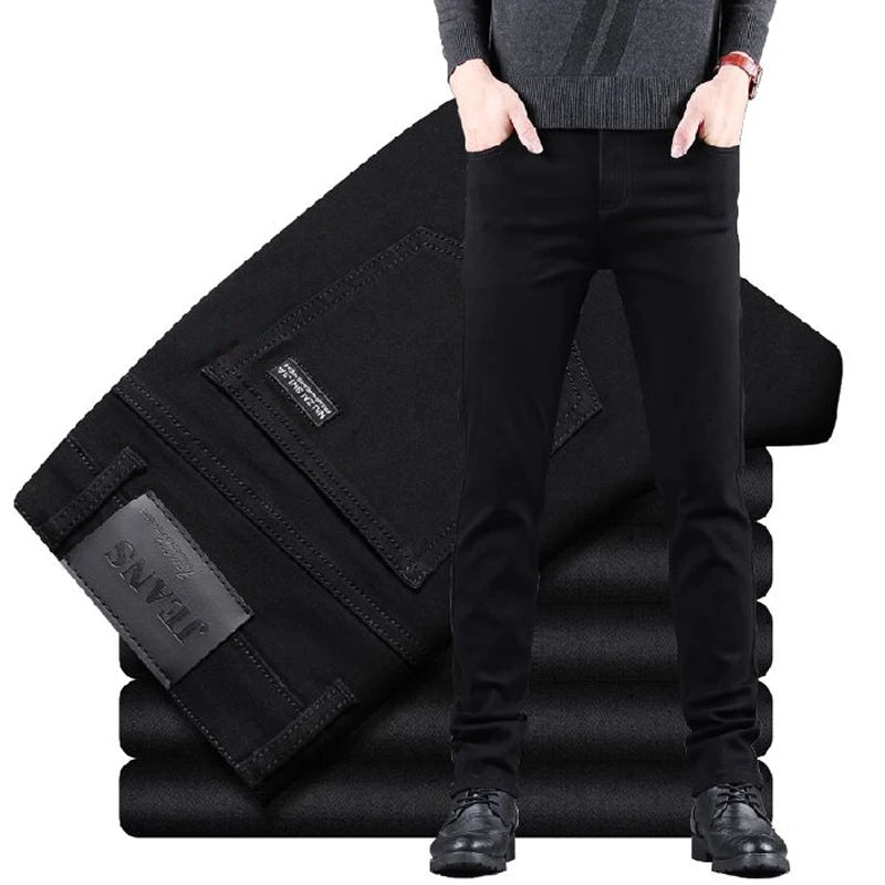 Men's Black Slim Fit Stretch Denim Jeans - Business Casual Style — product view