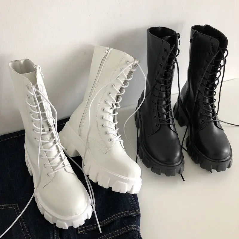 Women's Mid-Calf Lace-Up Platform Boots — product view
