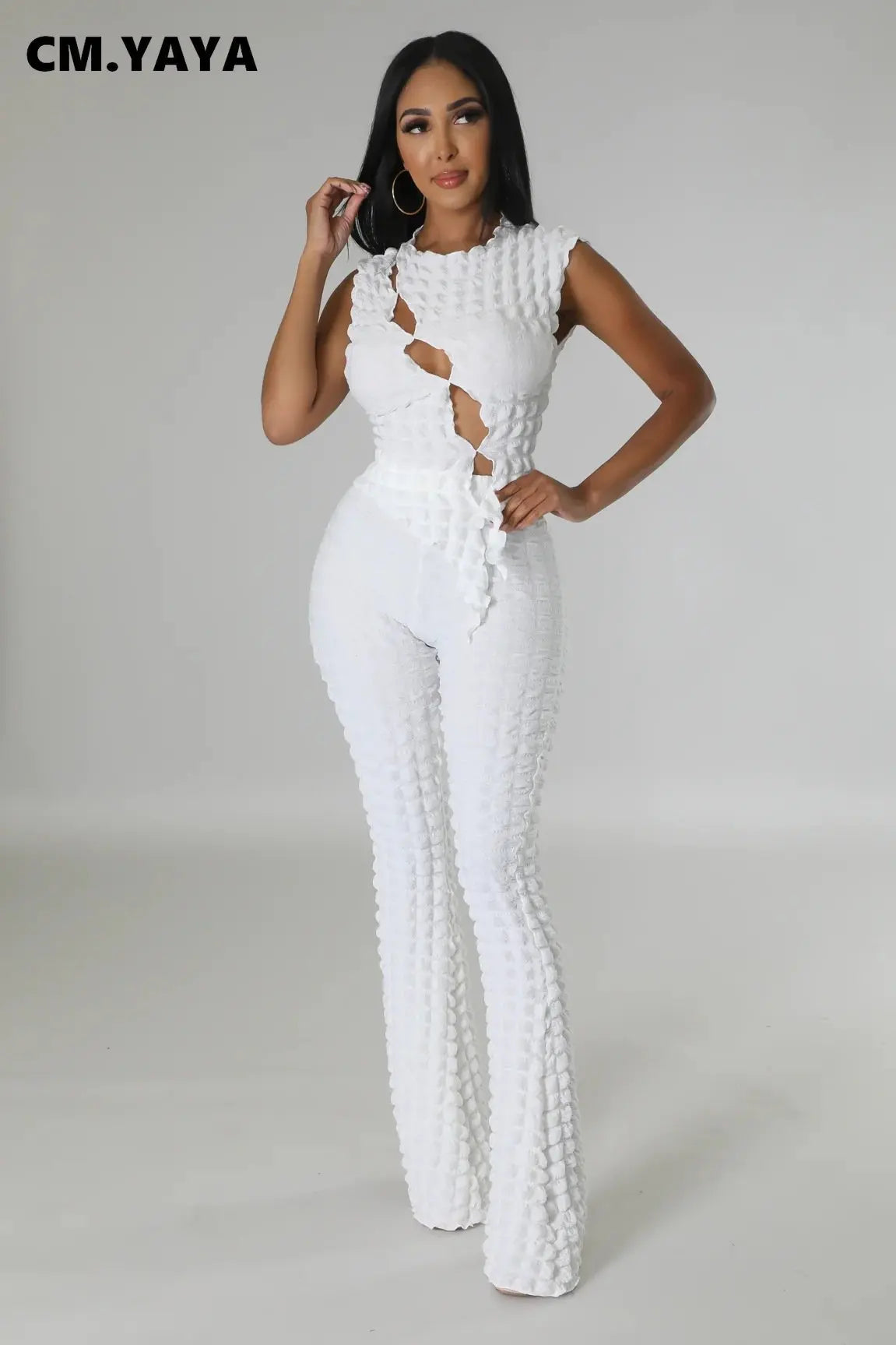 Women's Cutout Stretch Top & Flared Pants Set