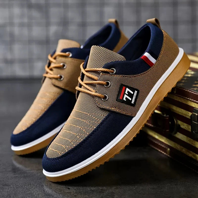 Men's Colour-Block Lace-Up Canvas Sneakers