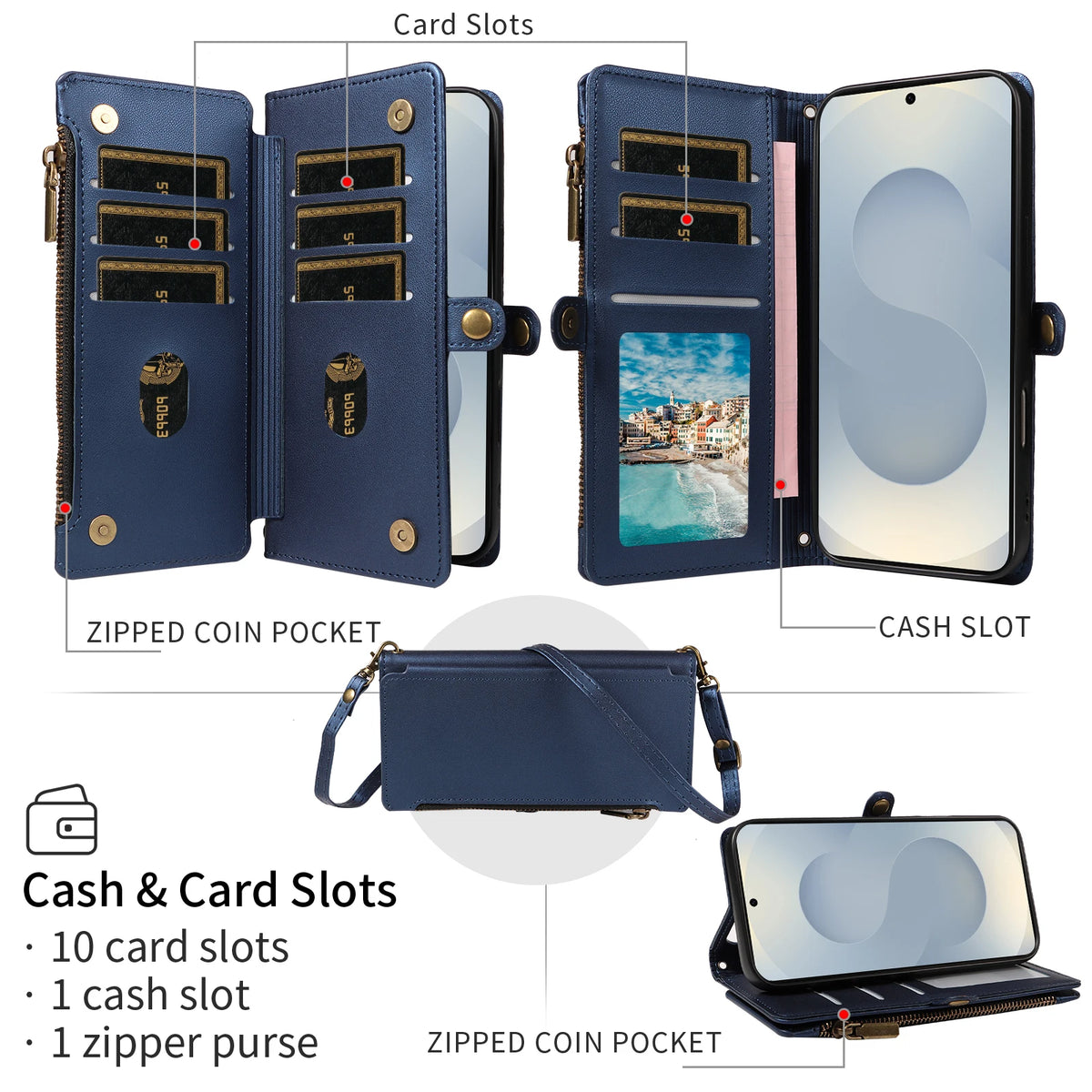 Crossbody Wallet Phone Case with Coin Pocket for Samsung Galaxy A52s 5G, A53 5G, A54, A55, A41, A50, A51 4G, A52 5G, A34, A35, A36, A37, A31, A32 5G, A32 4G, A33 5G, A07, A10, A12, A13 4G, A04, A05, A05s, A06, A72, A73 5G, A02, A03 Core & More Models