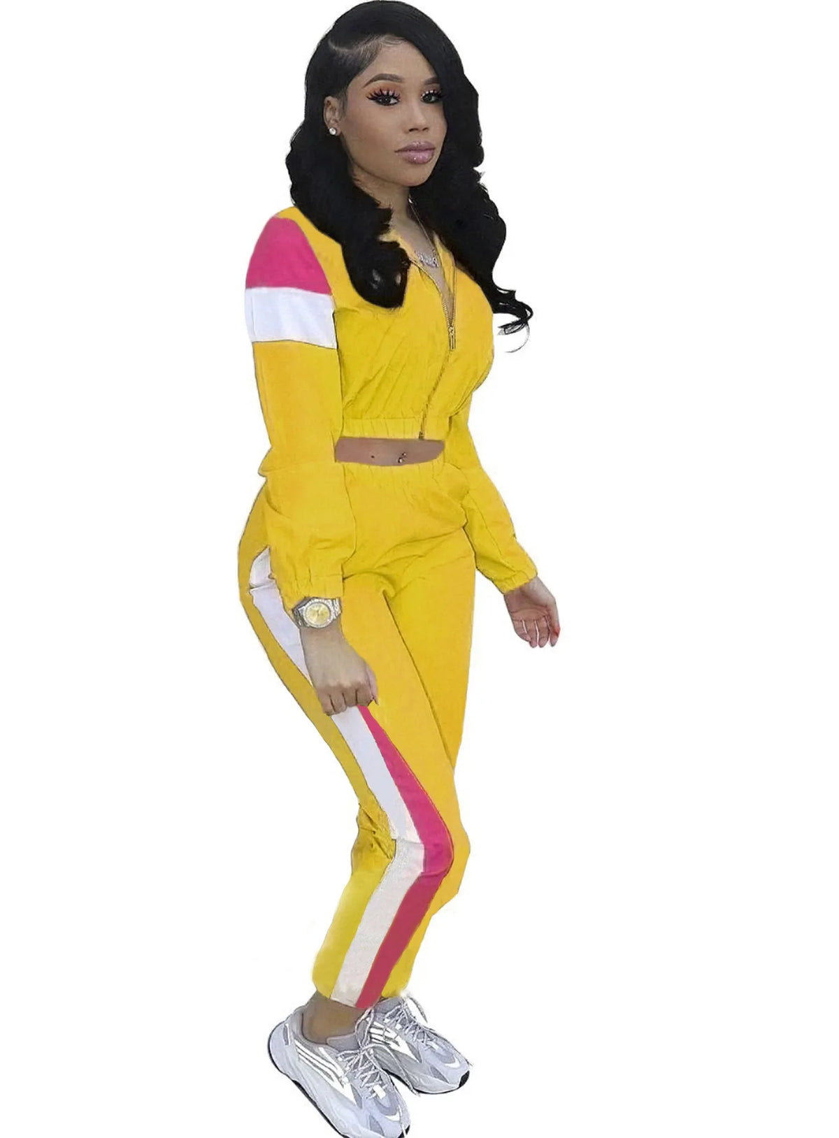 Women's Colour-Block Zip Jacket & Fitted Pants Set