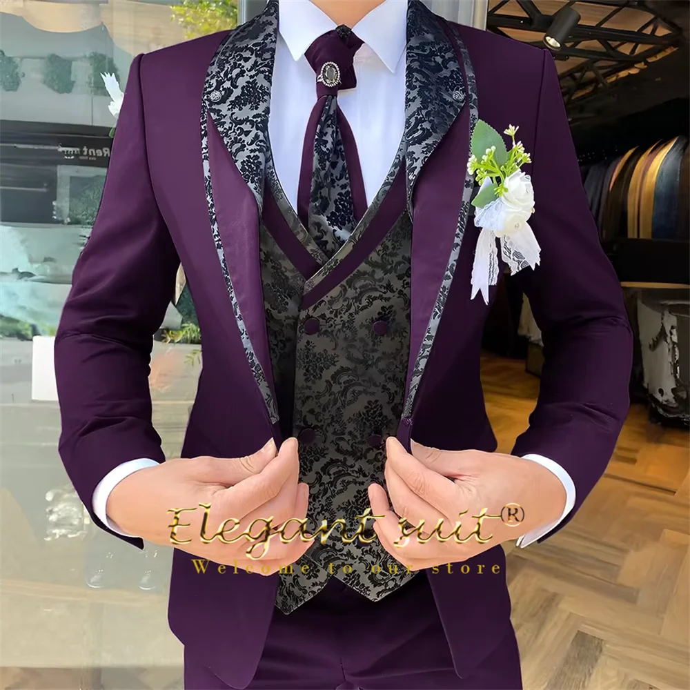 Men's Black Jacquard 3-Piece Suit Set — product view