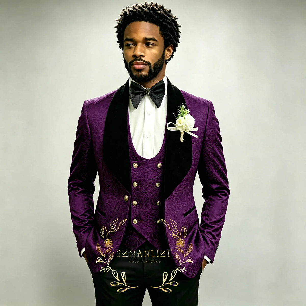Men's Black Jacquard 3-Piece Suit Set — product view