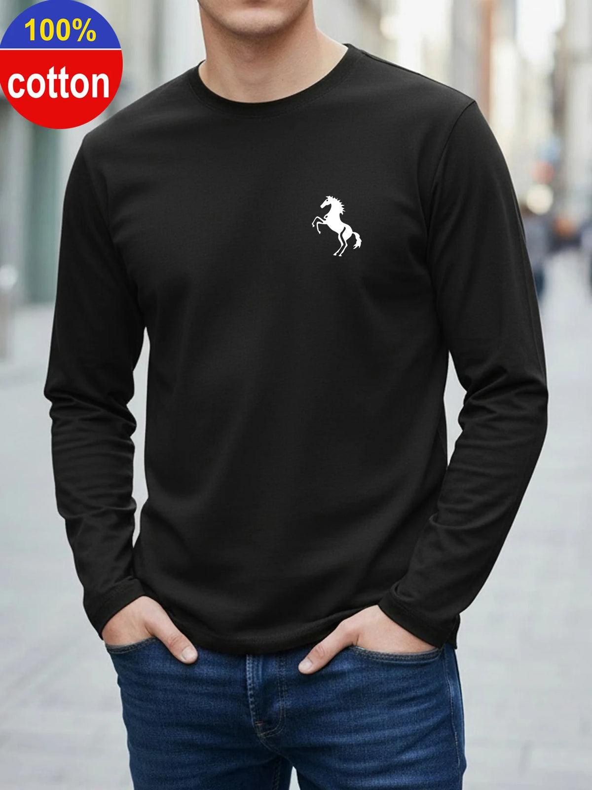 Men's Animal Print Long-Sleeve Casual T-Shirt