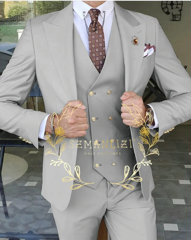Men's Beige 3-Piece Suit Set — product view