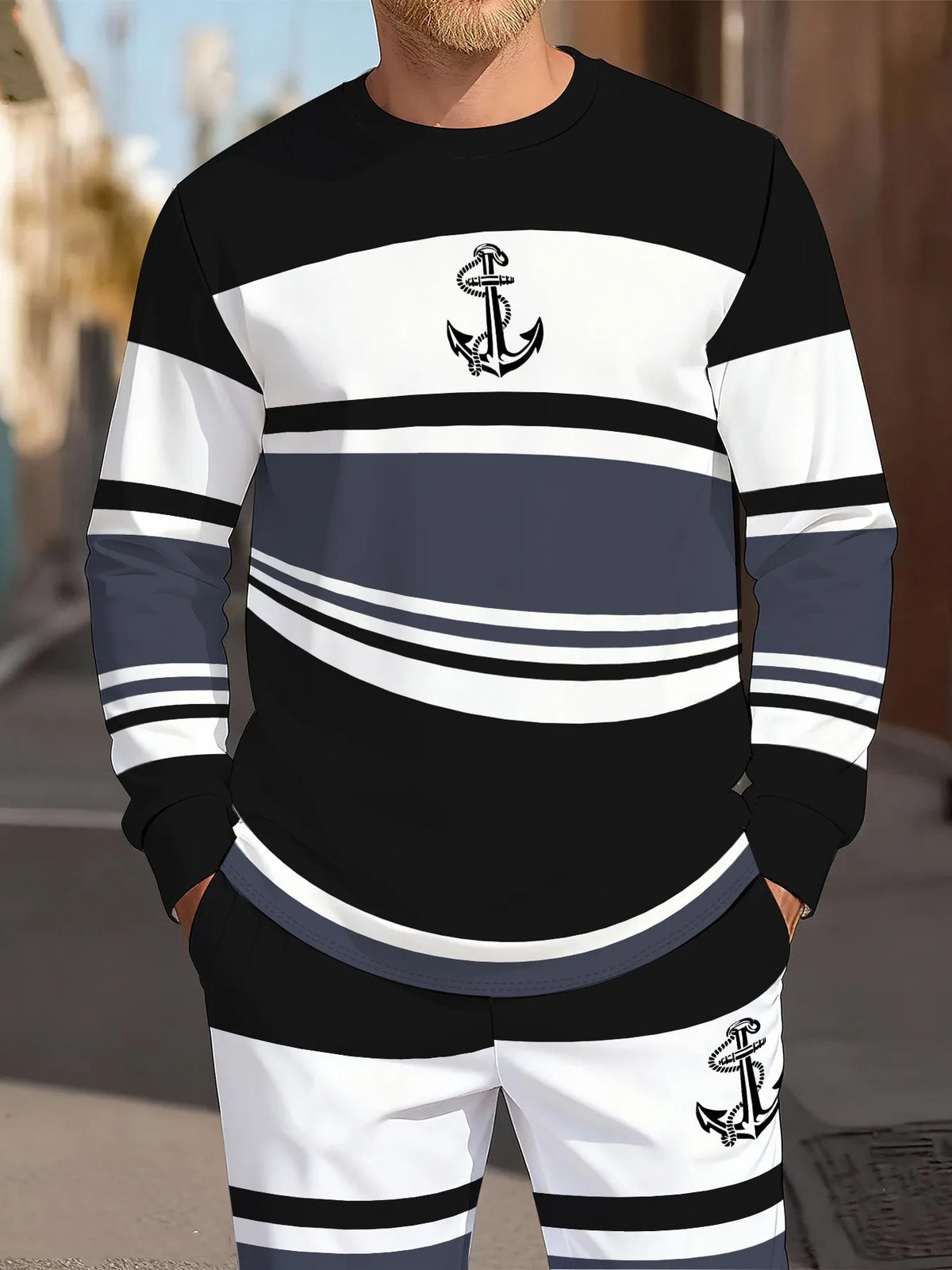Men's Striped Sweatshirt & Pants Set