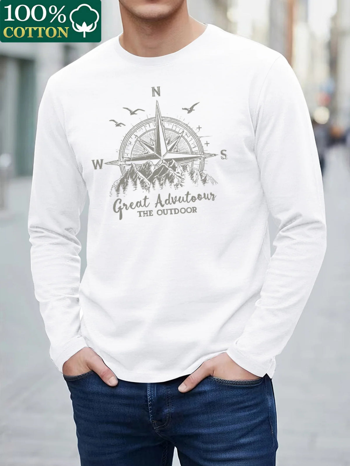Men's Letter Print Long-Sleeve Casual T-Shirt