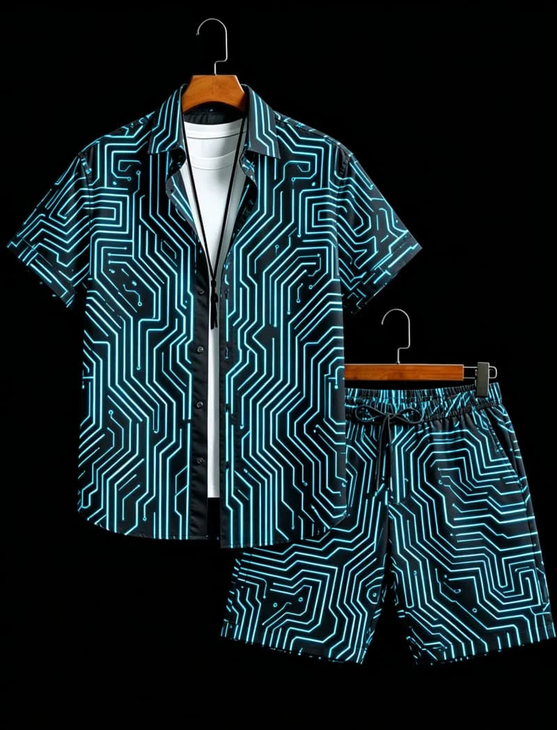 Men's Animal Print Top & Shorts Set